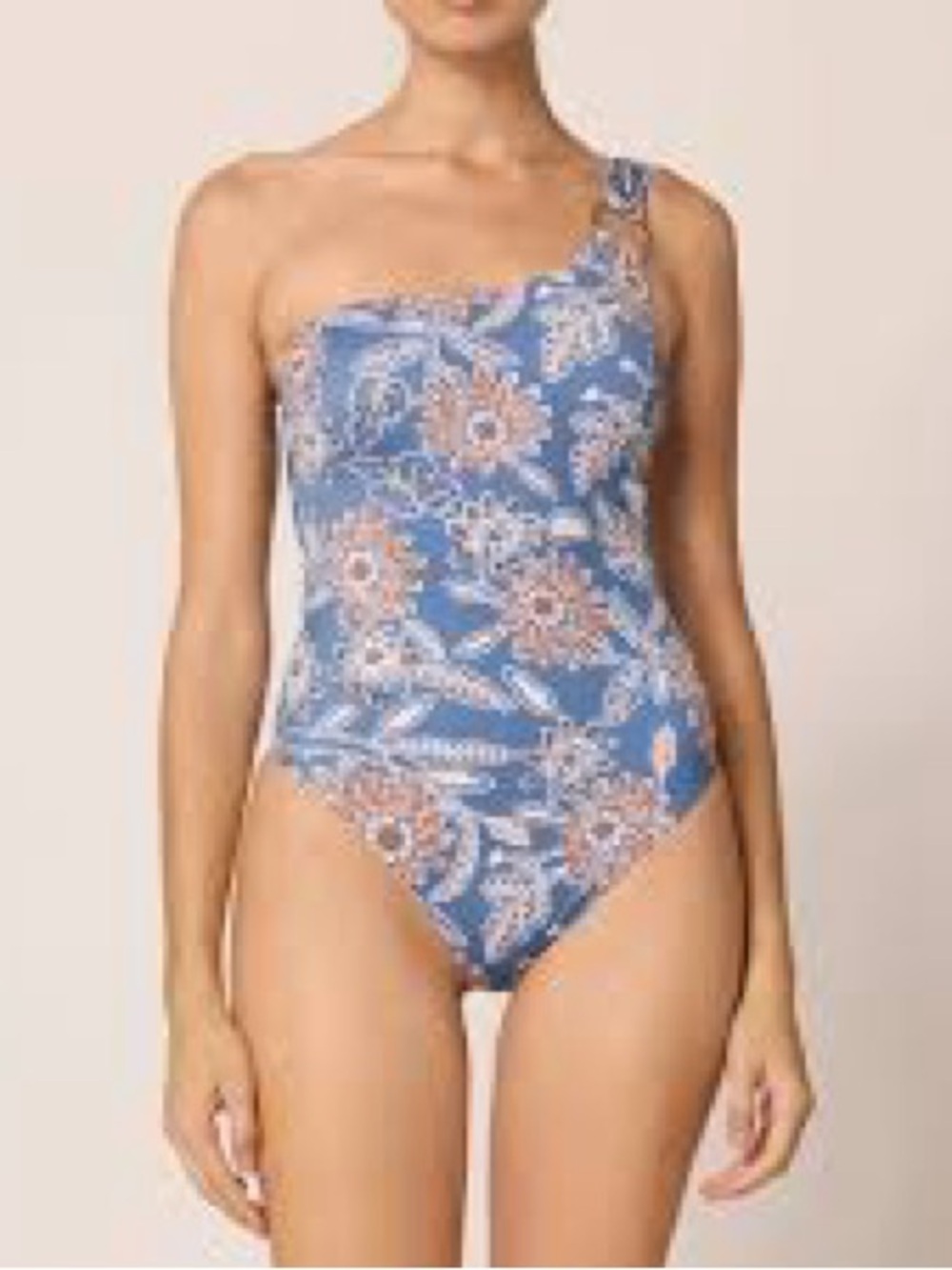 NWT SIZE S/M Cleobella One-Shoulder Blue and Peach Floral Swim One-Piece